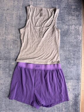 Skims Henley Tank and Violet Cotton Rib Boxer - worn once